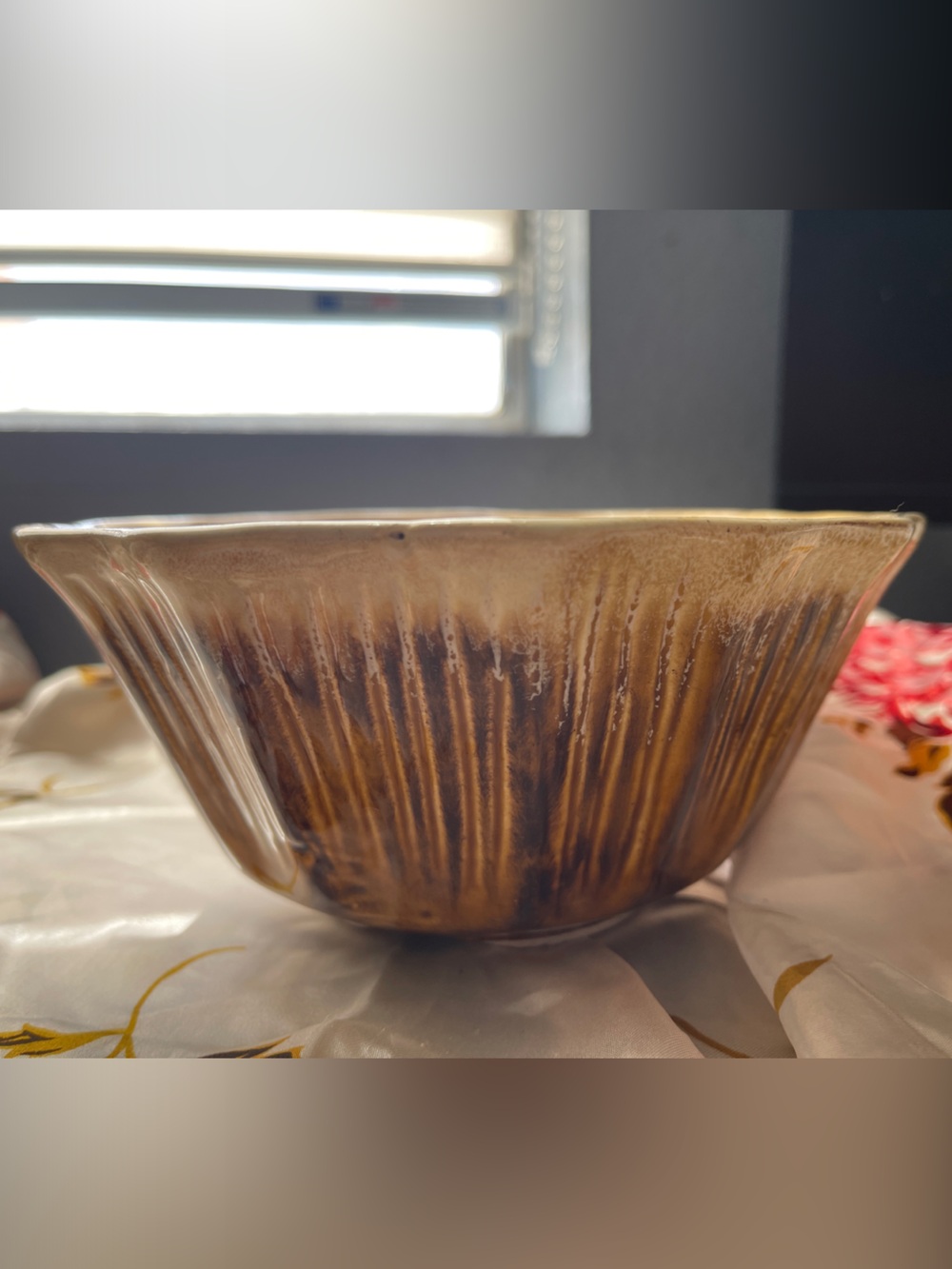 Brown Ceramic Decorative Bowl - Calif USA P-8 paneled